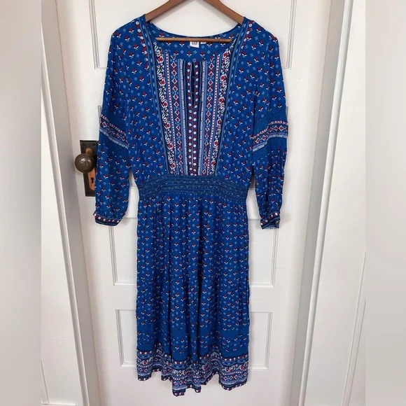 GAP peasant dress bright blue red and white design M - Picture 5 of 8